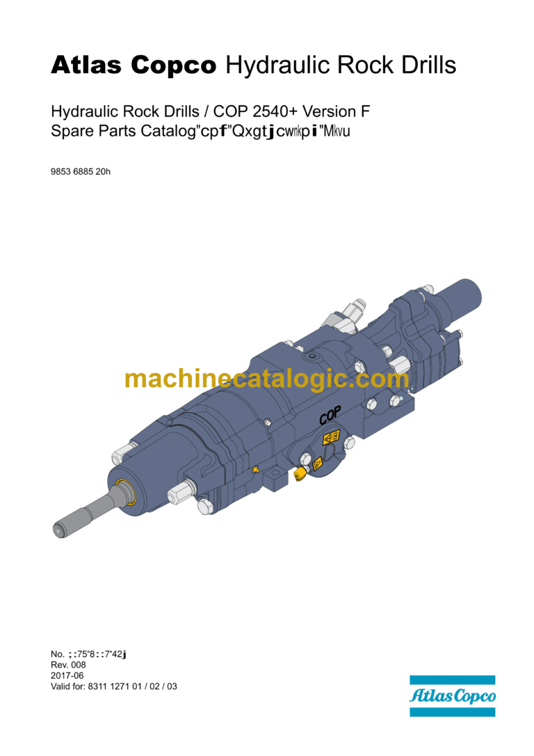 Atlas Copco COP 2540+ Version F Hydraulic Rock Drill Parts Catalog