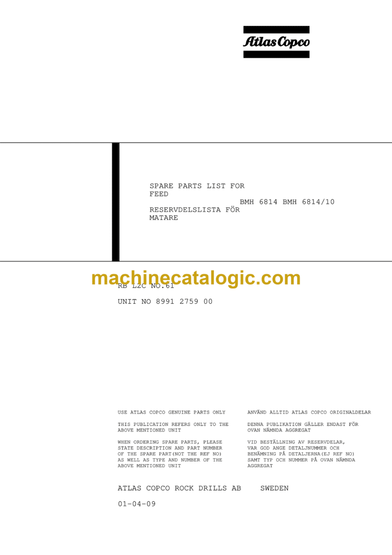 Atlas Copco BMH6814, BMH6814-10 Parts Catalog