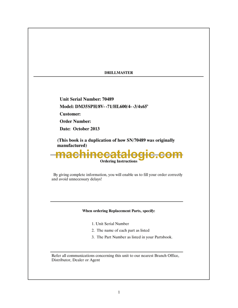 Atlas Copco DM35SPH 8V 71HL6004 3 4x65’ 70489 Parts Catalog