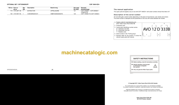 Atlas Copco COP 1840EX+ Version F Hydraulic Rock Drill Parts Catalog - Image 2