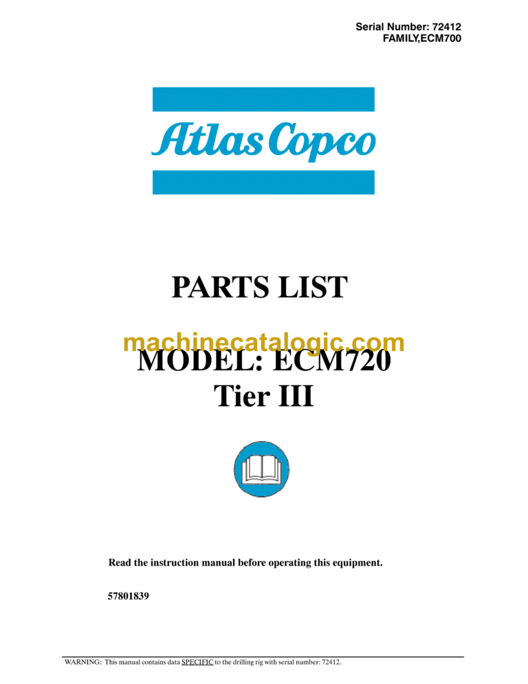 Atlas Copco ECM720 Tier 3 Hydraulic Crawler Drill Parts Catalog