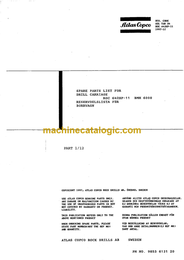 Atlas Copco ROC 642HP-11 Drill Rig Parts Catalog