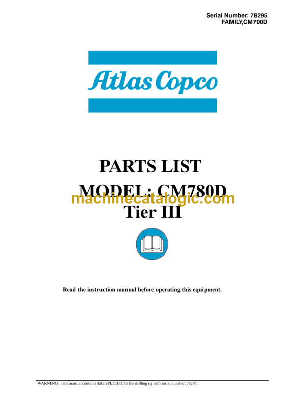 Atlas Copco CM780D Tier 3 Crawler Drills Parts Catalog