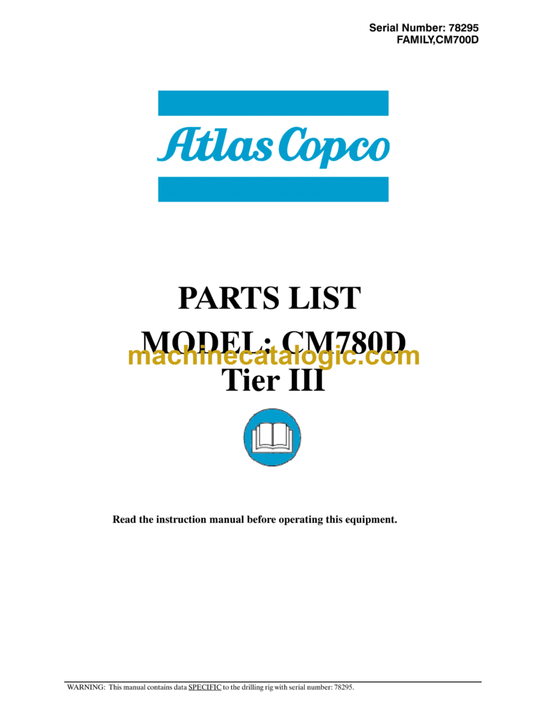 Atlas Copco CM780D Tier 3 Crawler Drills Parts Catalog