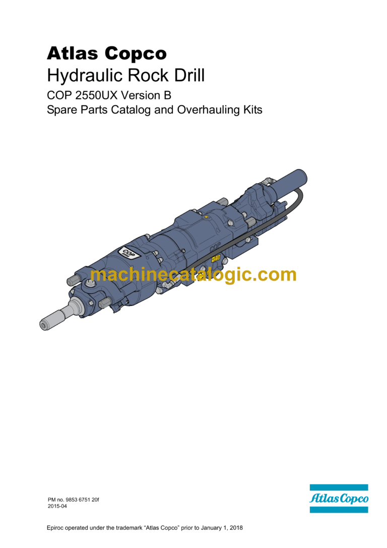 Atlas Copco COP 2550UX Version B Hydraulic Rock Drill Parts Catalog