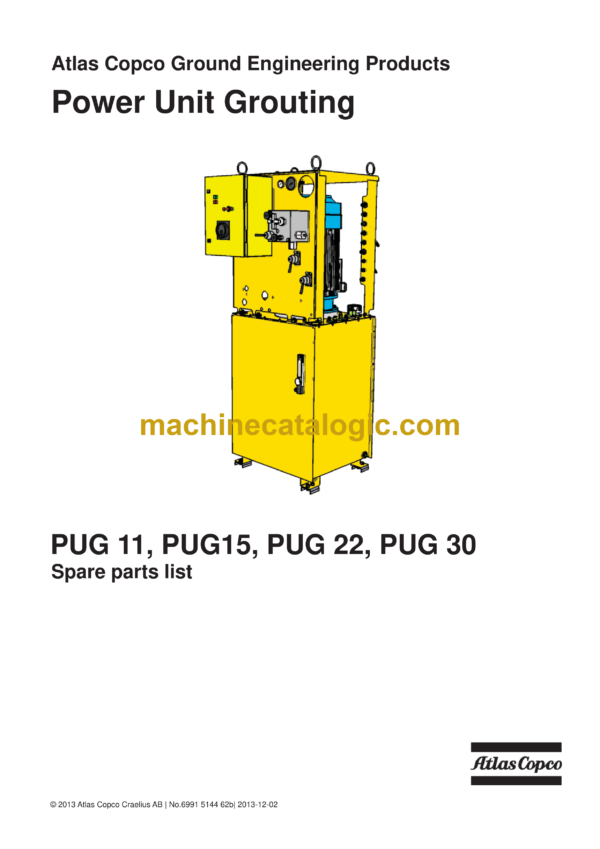 Atlas Copco PUG11, PUG15, PUG22, PUG30 Power Unit Grouting Parts Catalog