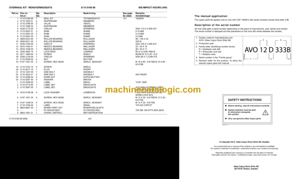 Atlas Copco COP 1840EX Version E Hydraulic Rock Drill Parts Catalog - Image 3