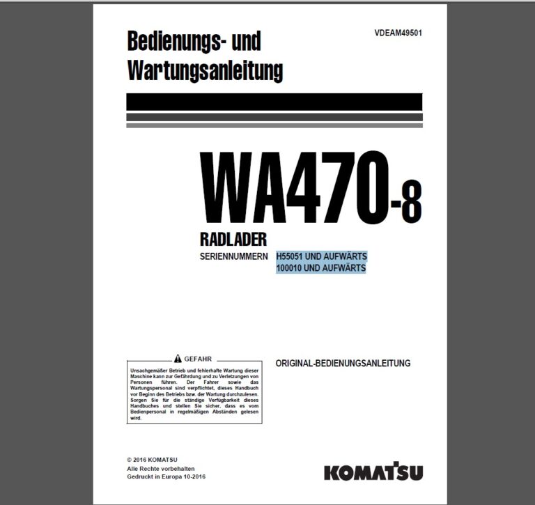 Komatsu WA470-8 RADLADER Bedienungs- und Wartungsanleitung Deutsch (VDEAM49501)