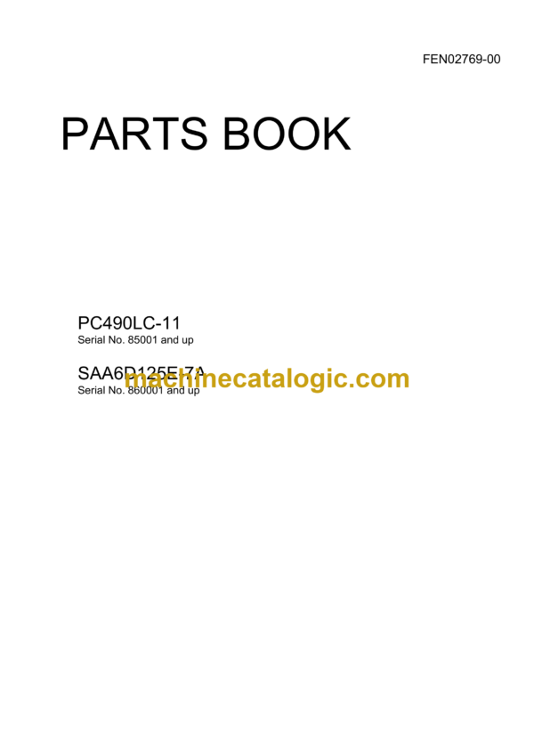 Komatsu PC490LC-11 Hydraulic Excavator Parts Manual (FEN02769-00)