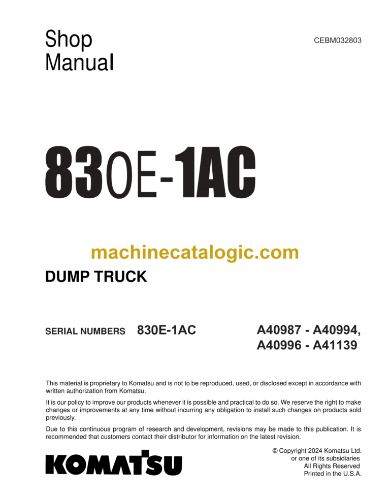 Komatsu 830E-1AC Dump Truck Shop Manual (CEBM032803)