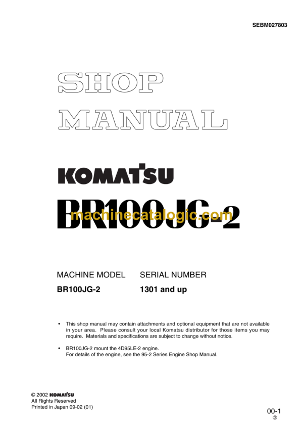 Komatsu BR100JG-2 Mobile Crusher Shop Manual (SEBM027803)