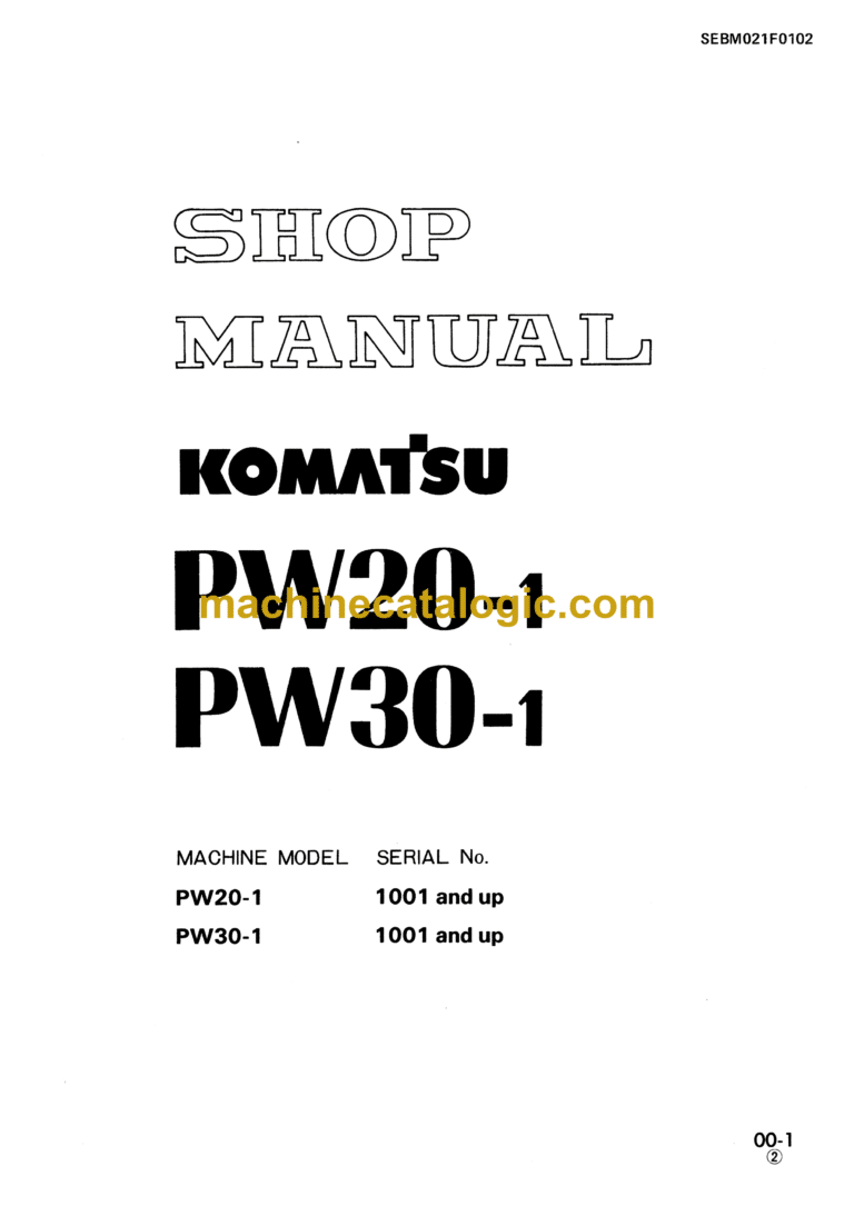 Komatsu PW20-1, PW30-1 Wheeled Excavator Shop Manual (SEBM021F0102)