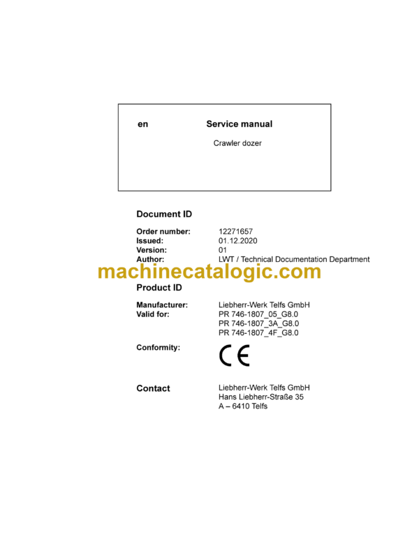 Liebherr PR 746 Crawler Dozer Service Manual [1807_3A_4F_05_G8.0_19185_12-2020]