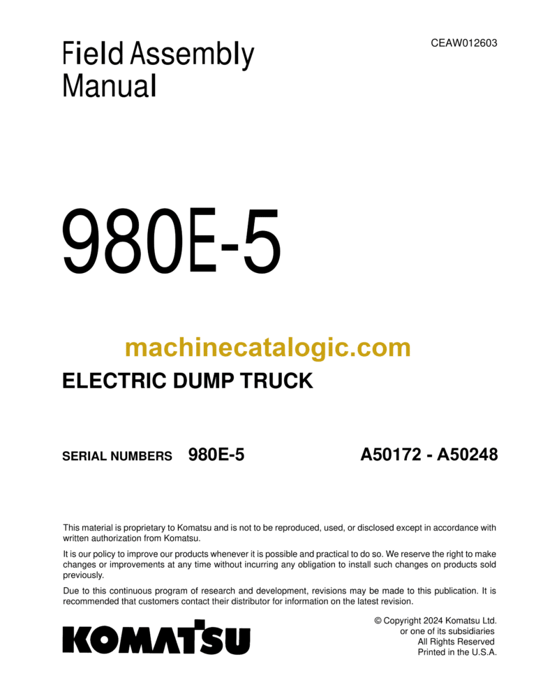 Komatsu 980E-5 Electric Dump Truck Field Assembly Manual (CEAW012603)
