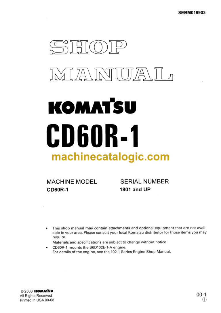 Komatsu CD60R-1 Crawler Carrier Shop Manual (SEBM019903)