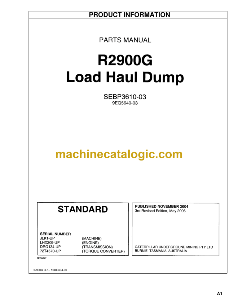 Hitachi R2900JLK Load Haul Dump Parts Catalog
