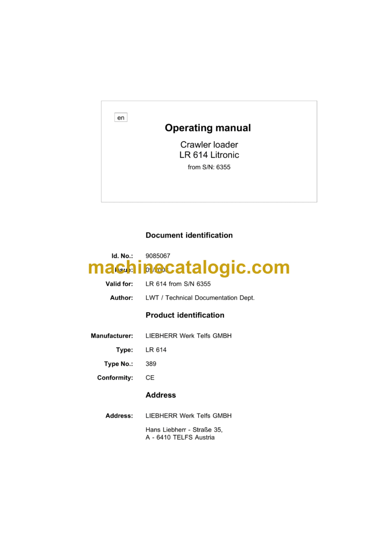 Liebherr LR 614 Litronic Crawler Dozer Operating Manual (From SN 6355)