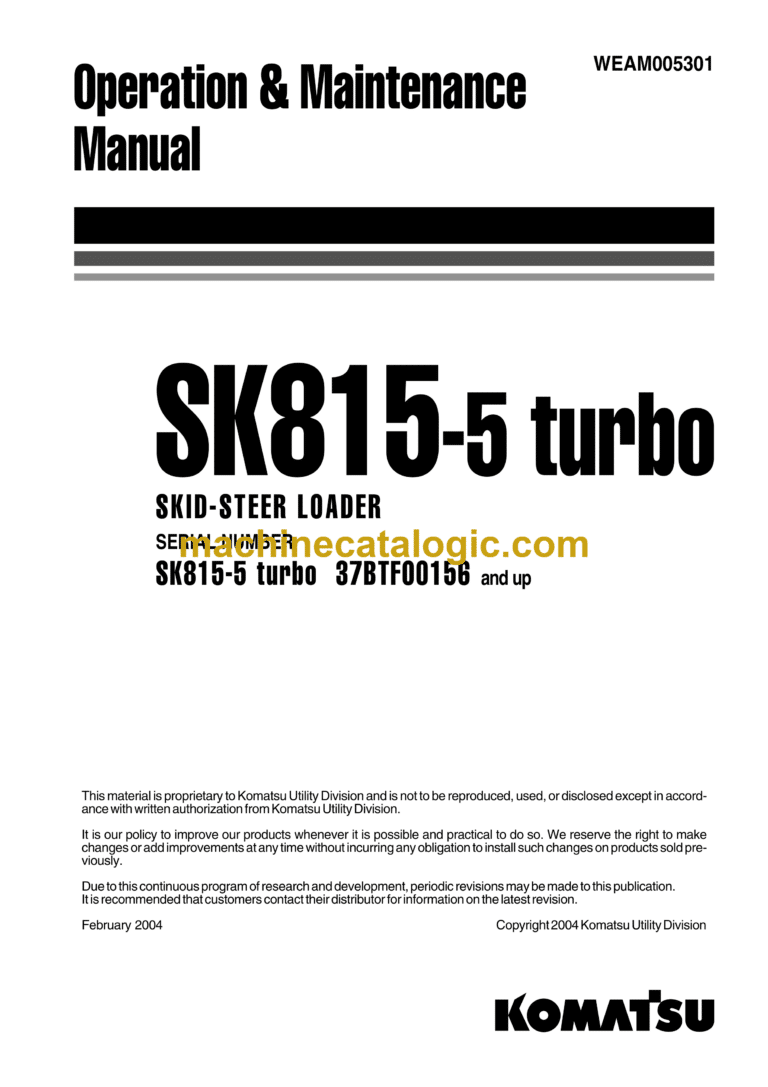 Komatsu SK815-5 Turbo Skid Steer Loader Operation and Maintenance Manual (WEAM005301)