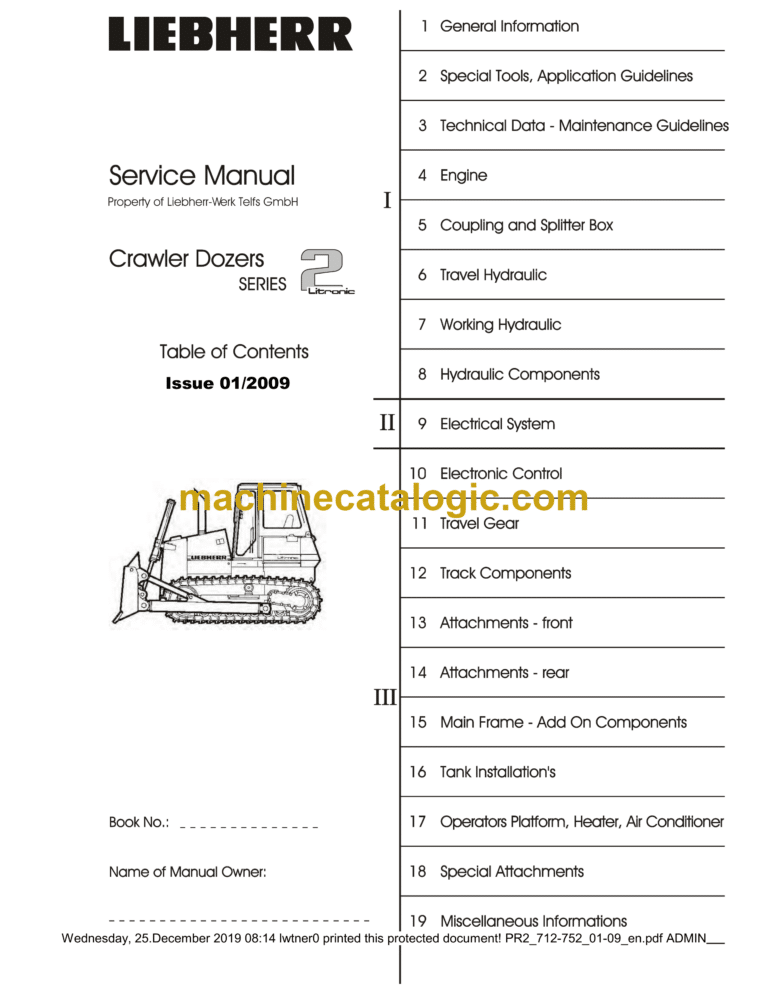Liebherr PR2 Litronic Crawler Dozer Service Manual [PR2_712-752_01-09]
