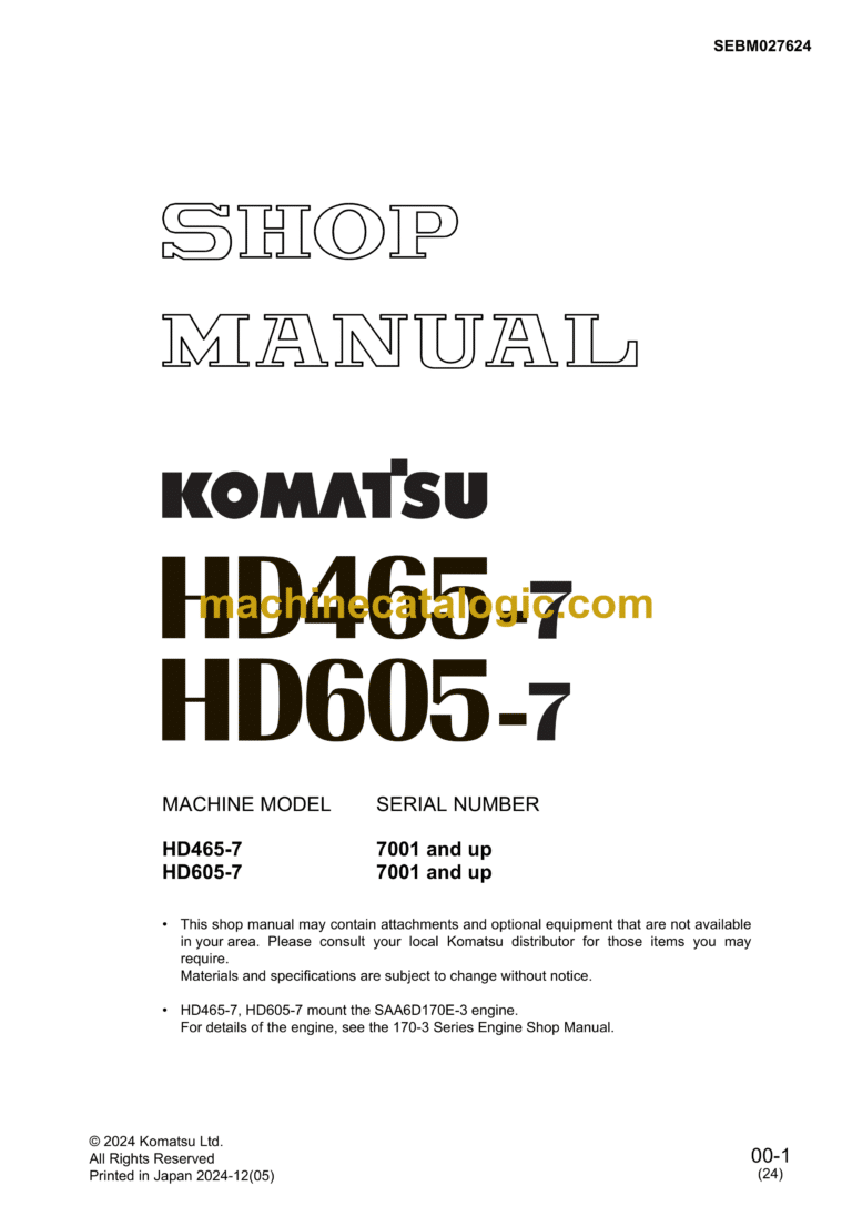 Komatsu HD465-7, HD605-7 Dump Truck Shop Manual (SEBM027624)