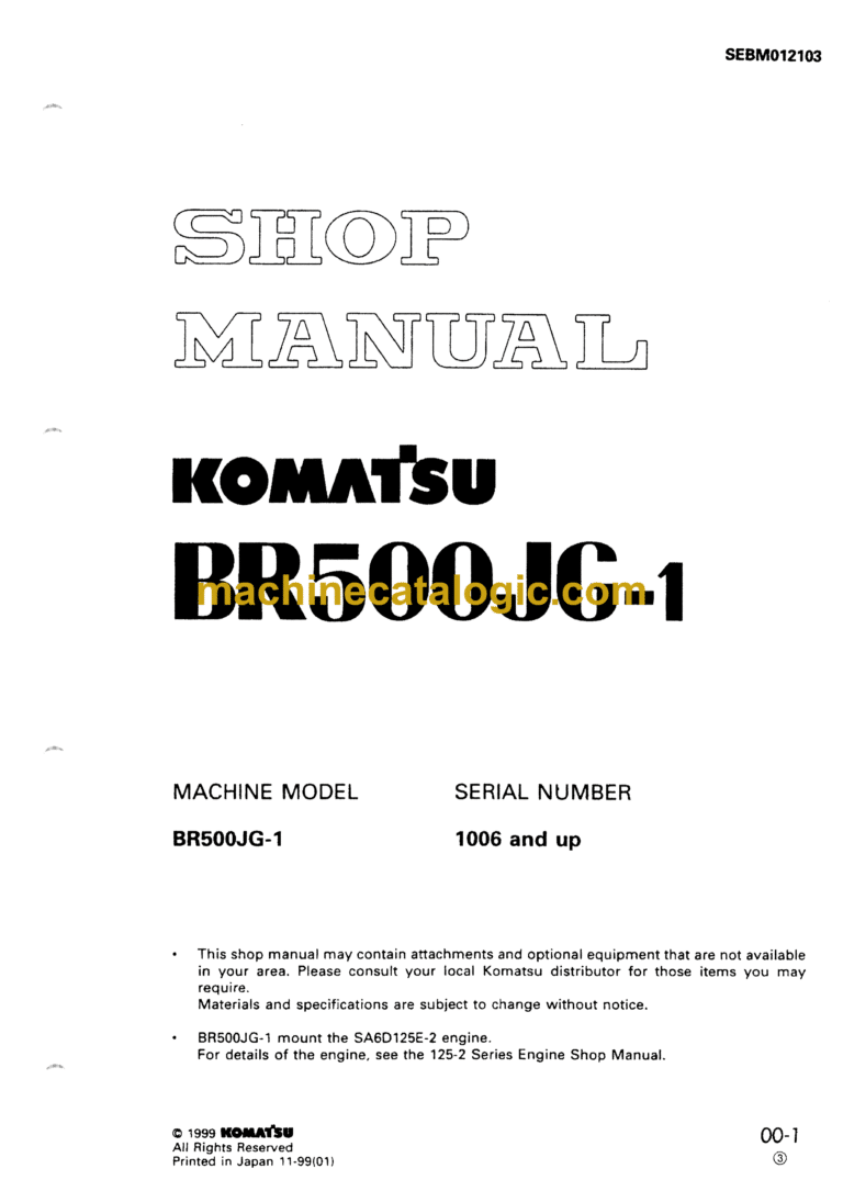 Komatsu BR500JG-1 Mobile Crusher Shop Manual (SEBM012103)