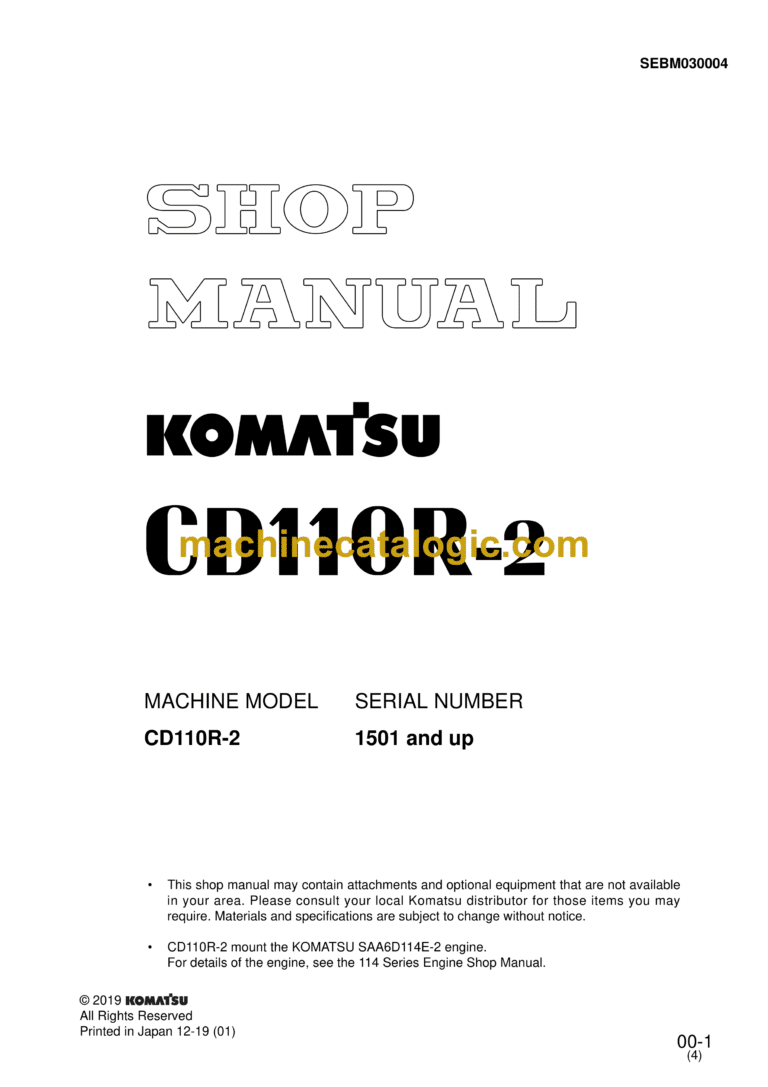 Komatsu CD110R-2 Crawler Carrier Shop Manual (SEBM030004)