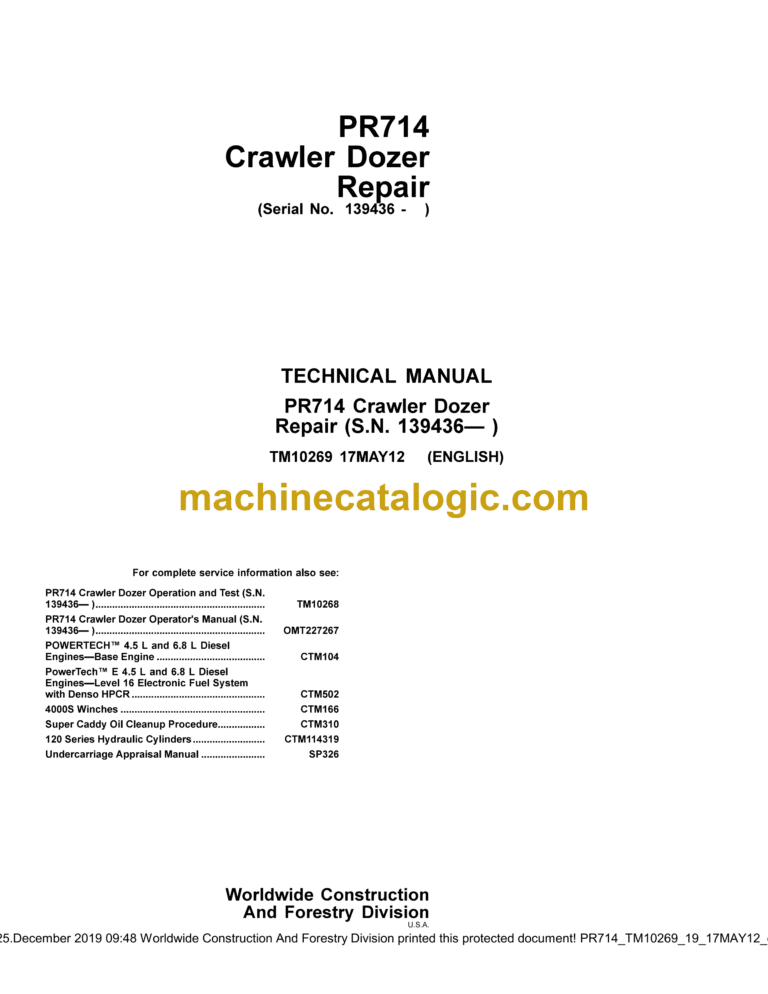 Liebherr PR714 Crawler Dozer Repair Technical Manual [TM10269 and SN 139436--]
