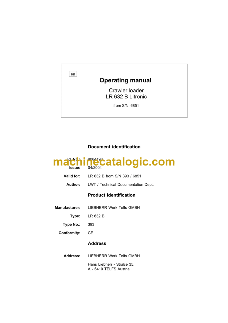 Liebherr LR 632B Litronic Crawler Loader Operating Manual (From SN SN 393, 6851)