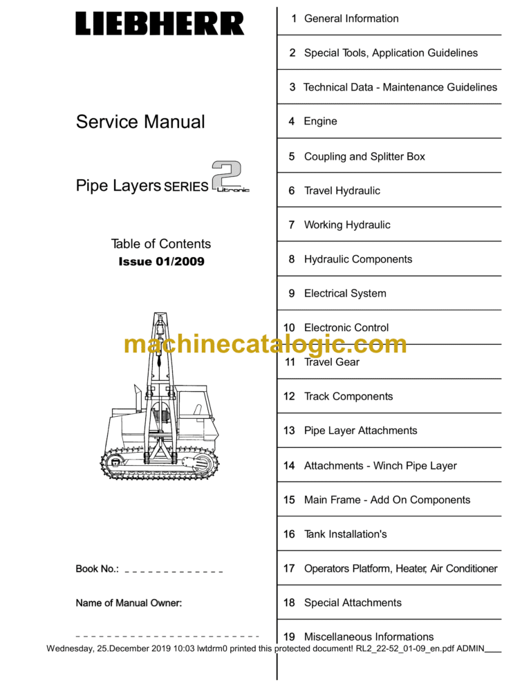 Liebherr RL2 Litronic Pipe Layer Service Manual [RL2_22-52_01-09]