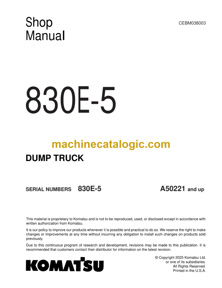Komatsu 830E-5 Dump Truck Shop Manual (CEBM038003)