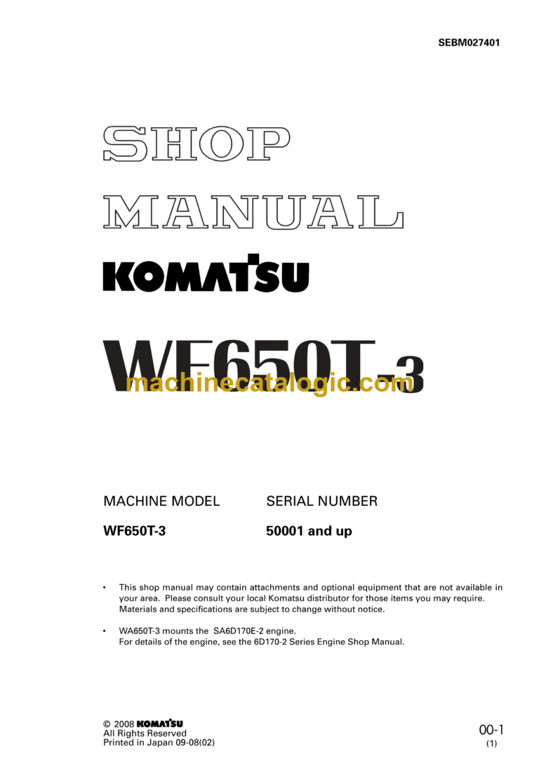Komatsu WF650T-3 Trash Compactor Shop Manual (SEBM027401)