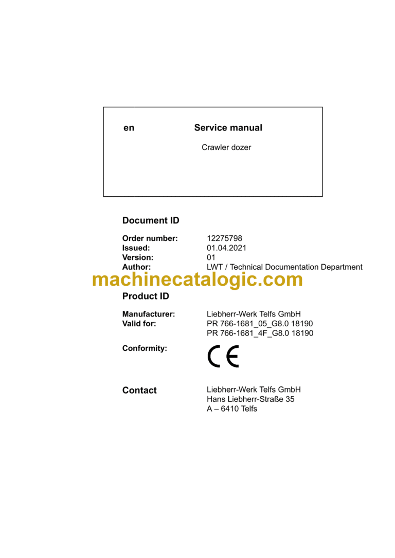 Liebherr PR 766 Crawler Dozer Service Manual [1681_4F_05_G8.0_18190_04_2021]