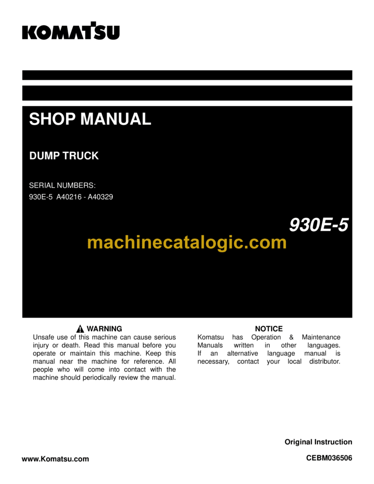 Komatsu 930E-5 Dump Truck Shop Manual (CEBM036506)