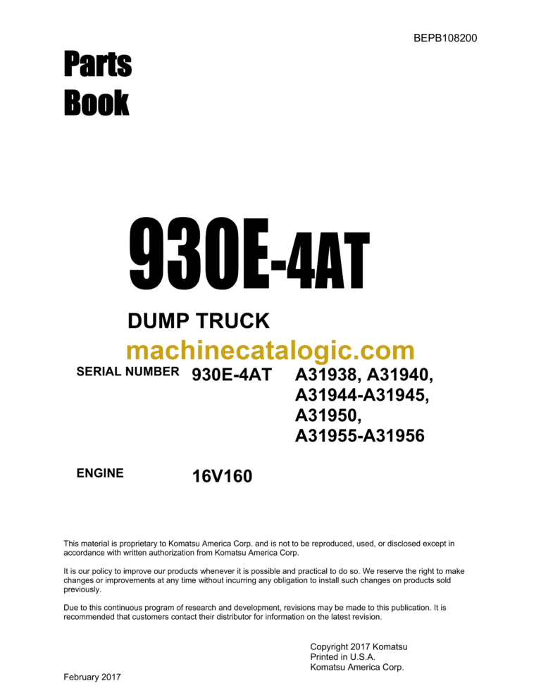 Komatsu 930E-4AT Dump Truck Parts Manual (BEPB108200 Engine 16V160)