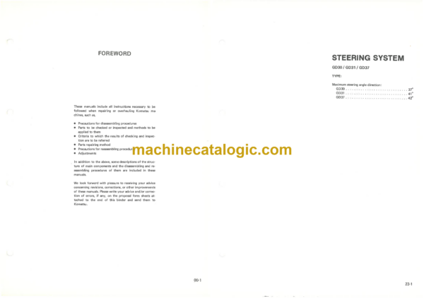 Komatsu GD30, GD31, GD37 Motor Grader Shop Manual (BE1) - Image 3
