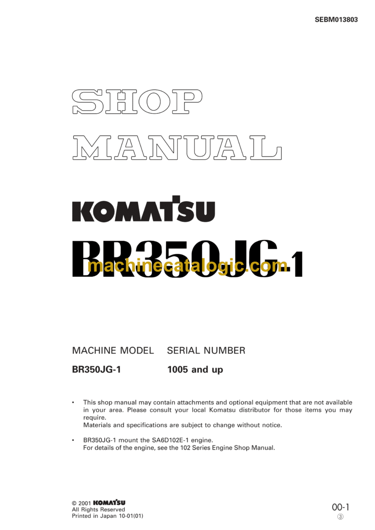 Komatsu BR350JG-1 Mobile Crusher Shop Manual (SEBM013803)