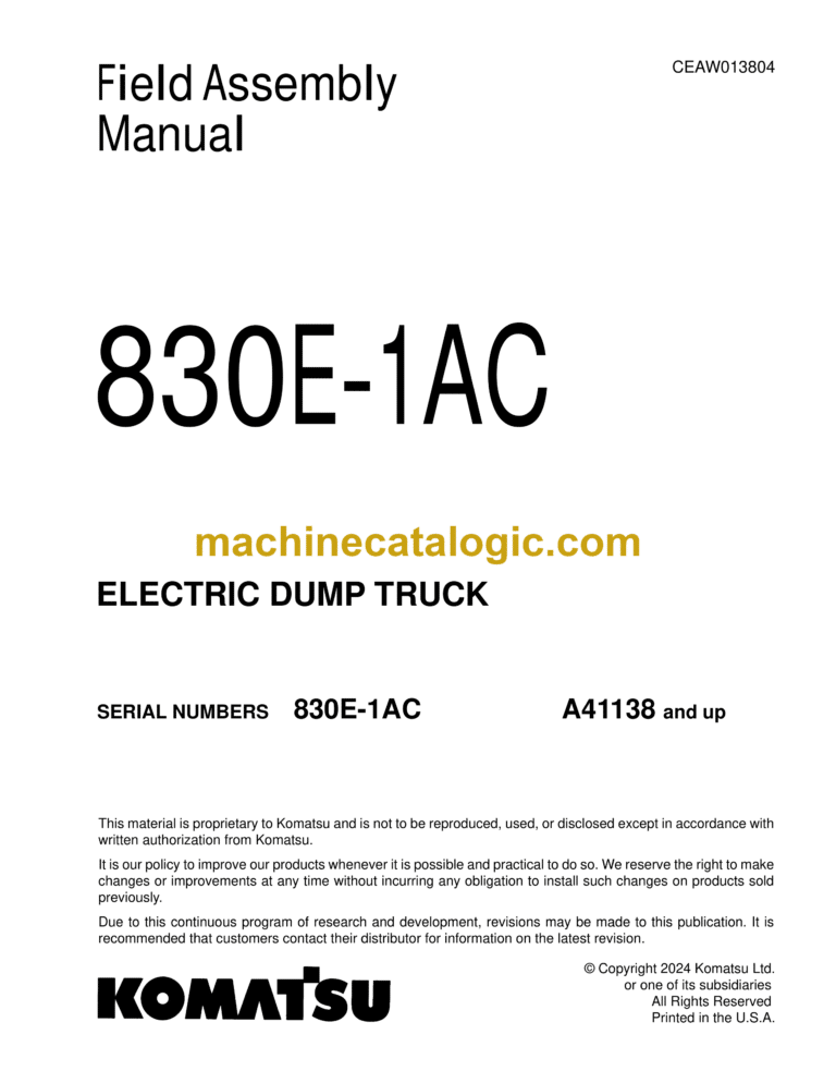 Komatsu 830E-1AC Electric Dump Truck Field Assembly Manual (CEAW013804)