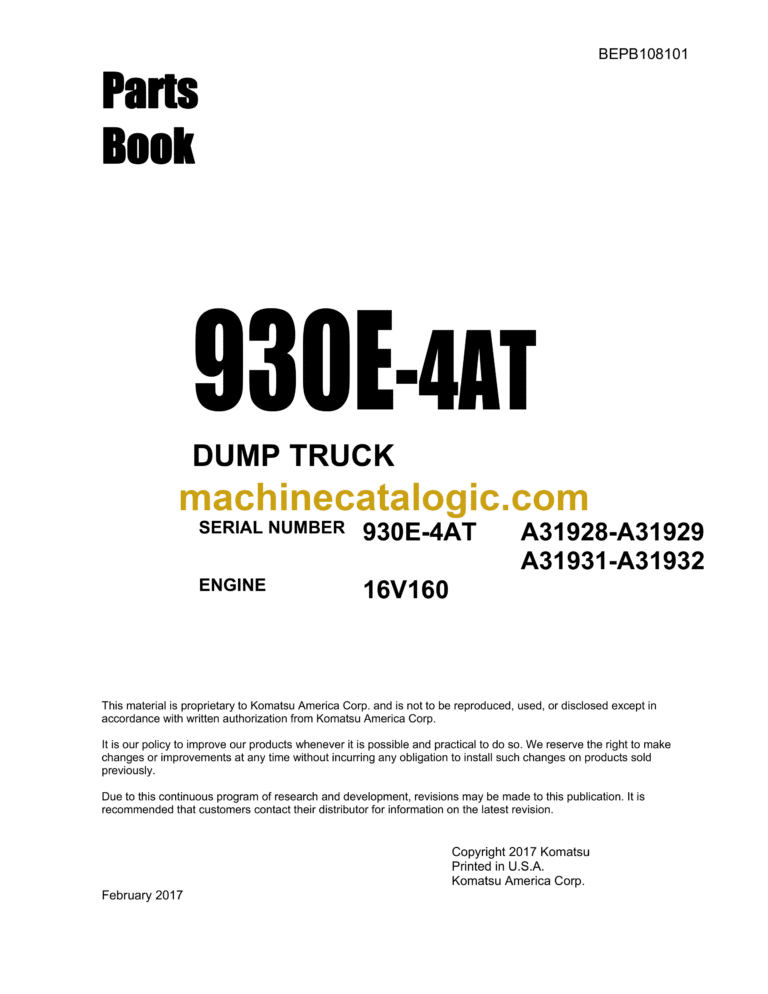 Komatsu 930E-4AT Dump Truck Parts Manual (BEPB108101 Engine 16V160)