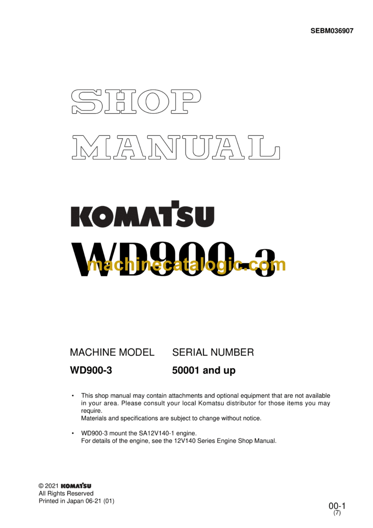 Komatsu WD900-3 Wheel Dozer Shop Manual (SEBM036907)