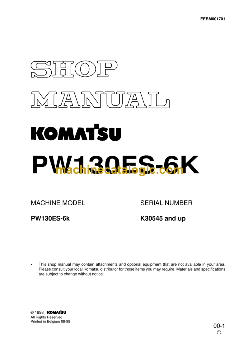 Komatsu PW130ES-6K Hydraulic Excavator Shop Manual (EEBM001701)
