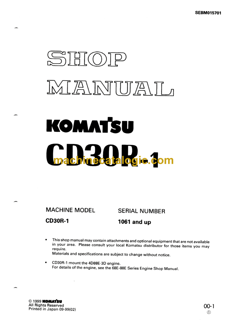 Komatsu CD30R-1 Crawler Carrier Shop Manual (SEBM015701)
