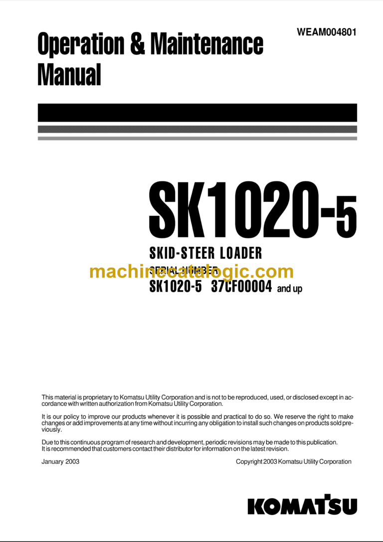 Komatsu SK1020-5 Skid Steer Loader Operation and Maintenance Manual (WEAM004801)