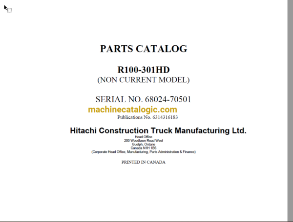 Hitachi R100-301HD Parts Catalog