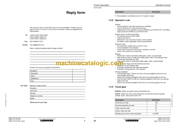 Liebherr LR 636 Crawler Loader Type No. 1725 Operating Manual (From SN 20043) - Image 3