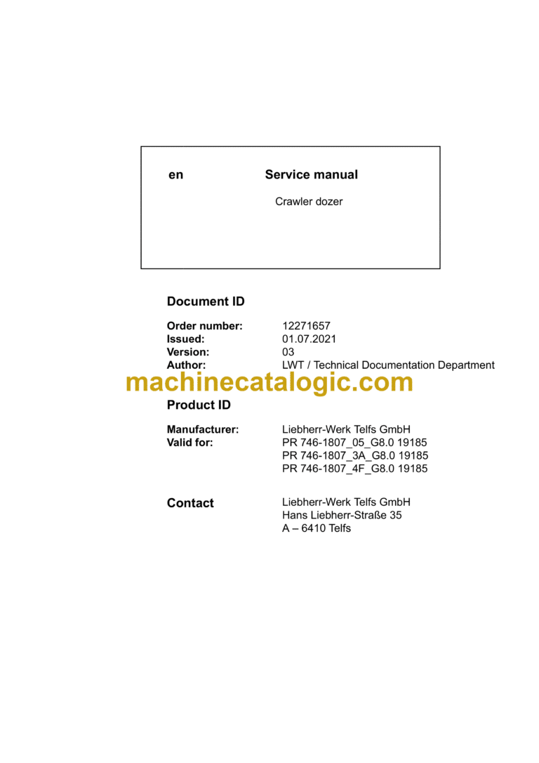Liebherr PR 746 Crawler Dozer Service Manual [1807_3A_4F_05_G8.0_19185_07_2021]