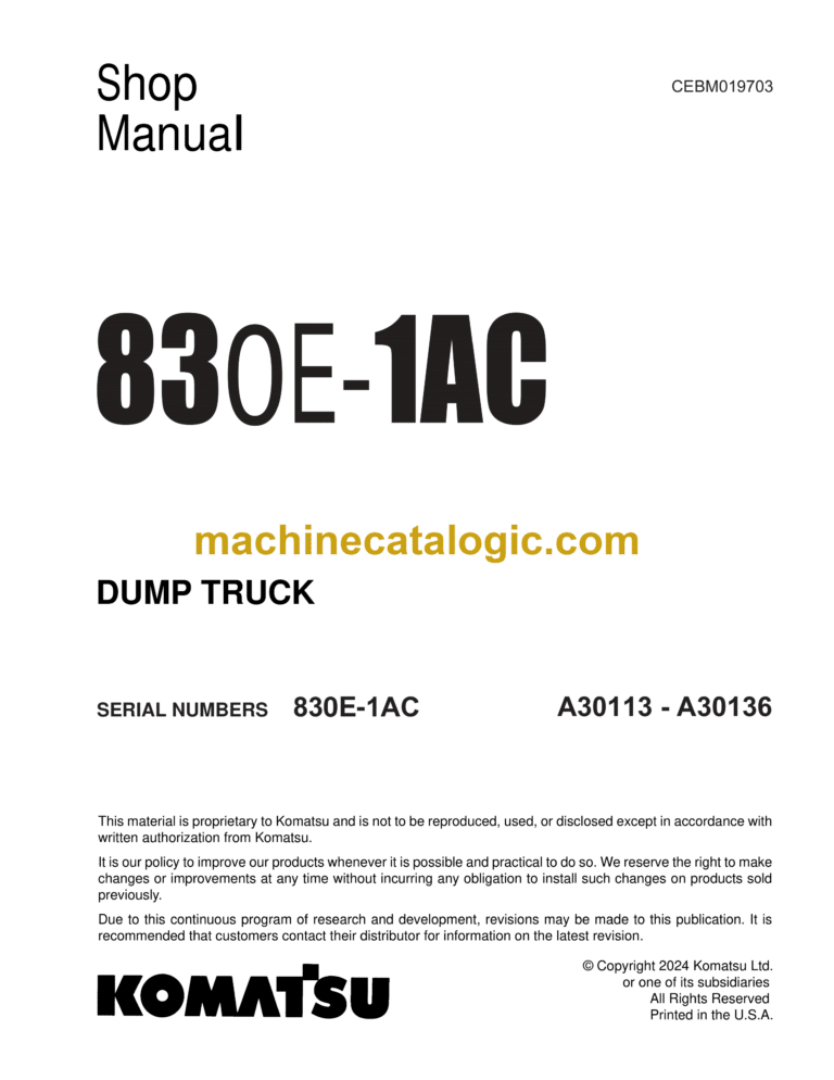 Komatsu 830E-1AC Dump Truck Shop Manual (CEBM019703)