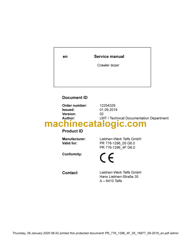 Liebherr PR 776 Crawler Dozer Service Manual [1296_4F_05_16877_09-2019]