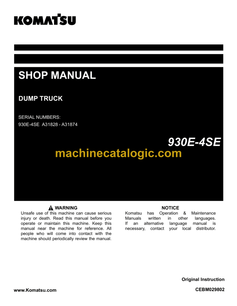 Komatsu 930E-4SE Dump Truck Shop Manual (CEBM029802)