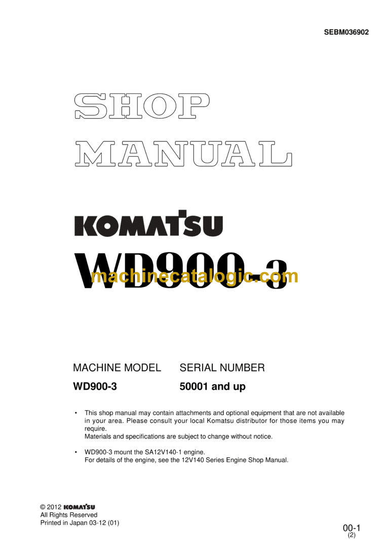 Komatsu WD900-3 Wheel Dozer Shop Manual (SEBM036902)