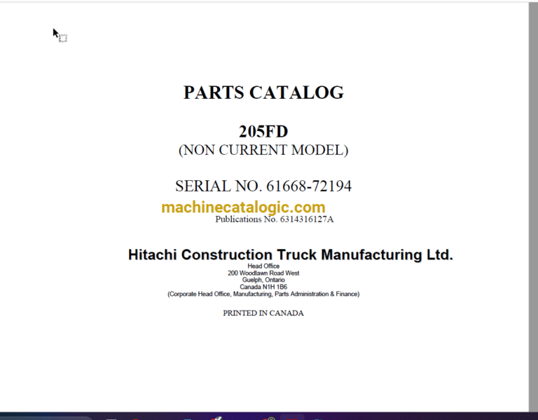 Hitachi 205FD Dump Truck Parts Catalog